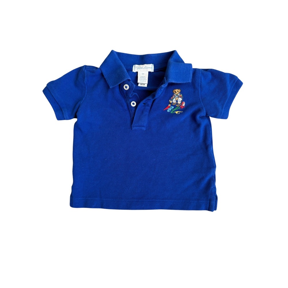 Vintage Ralph Lauren Polo Bear Shirt Royal Blue Short Sleeve 6M Kids